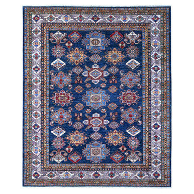 Kazak Wool Hand Knotted Rug Blue Ivory 8.2X9.10 -O089201