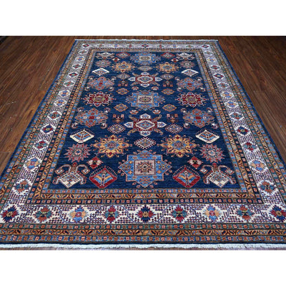 Kazak Wool Hand Knotted Rug Blue Ivory 8.2X9.10 -O089201