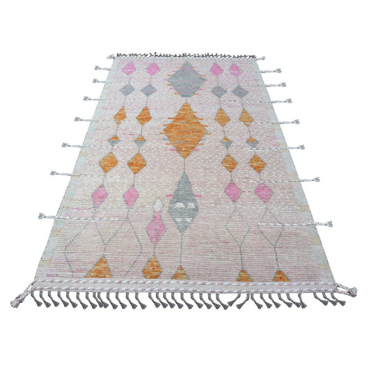 Tribal & Geometric Wool Hand Knotted Rug Pink No Border 5.0X8.4 -O089205