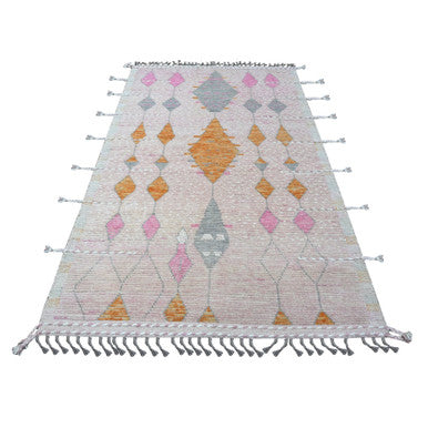 Tribal & Geometric Wool Hand Knotted Rug Pink No Border 5.0X8.4 -O089205