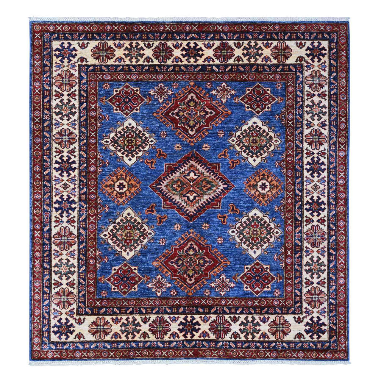 Blue 6'0" x 6'4" Kazak Hand knotted Wool Rug - Sku: O089211