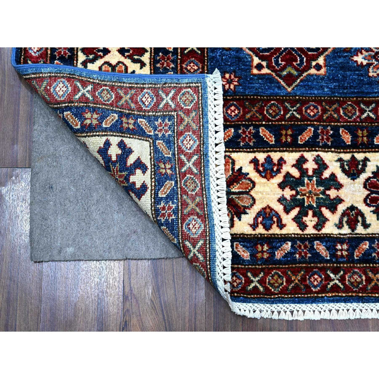 Blue 6'0" x 6'4" Kazak Hand knotted Wool Rug - Sku: O089211