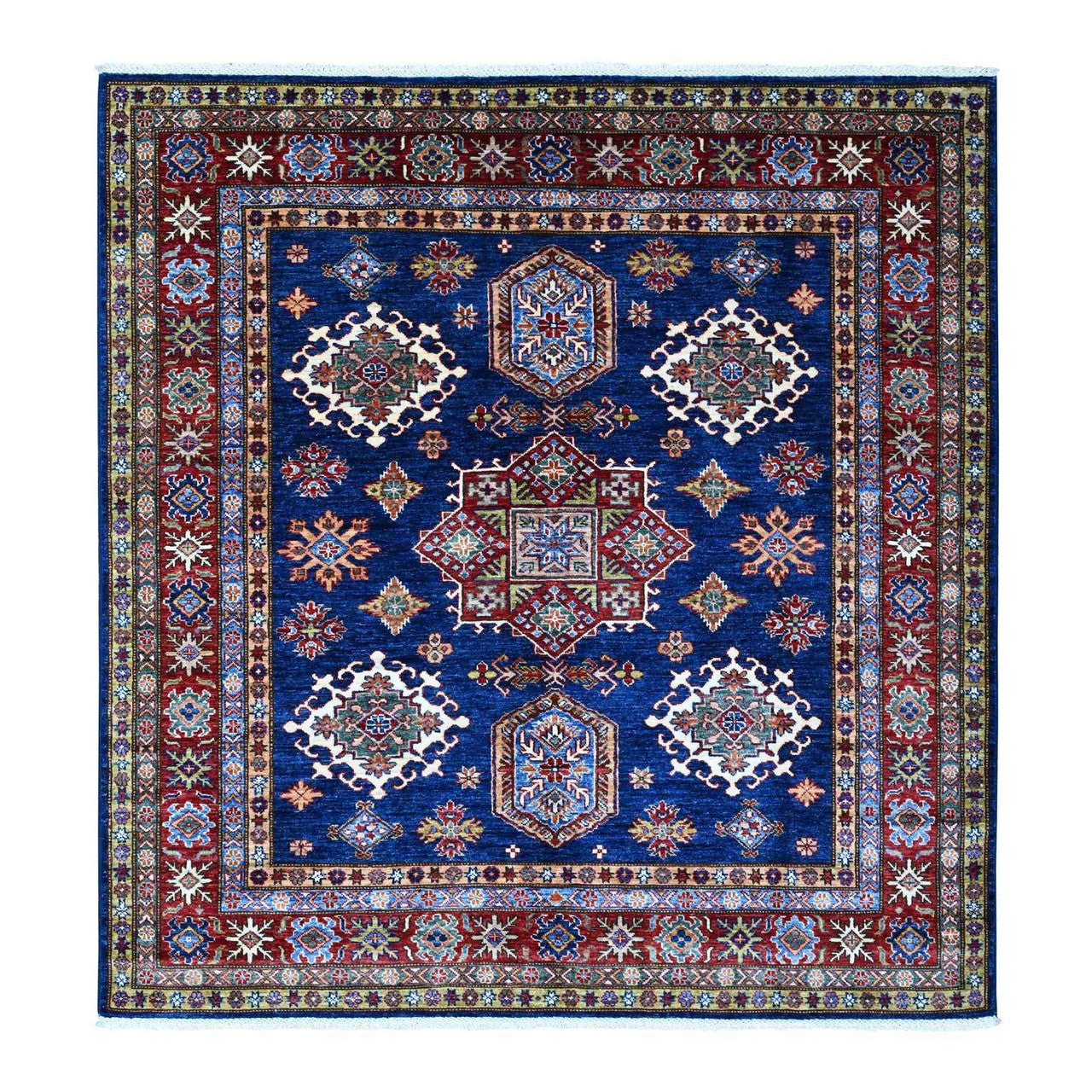 Blue 6'0" x 6'5" Kazak Hand knotted Wool Rug - Sku: O089212