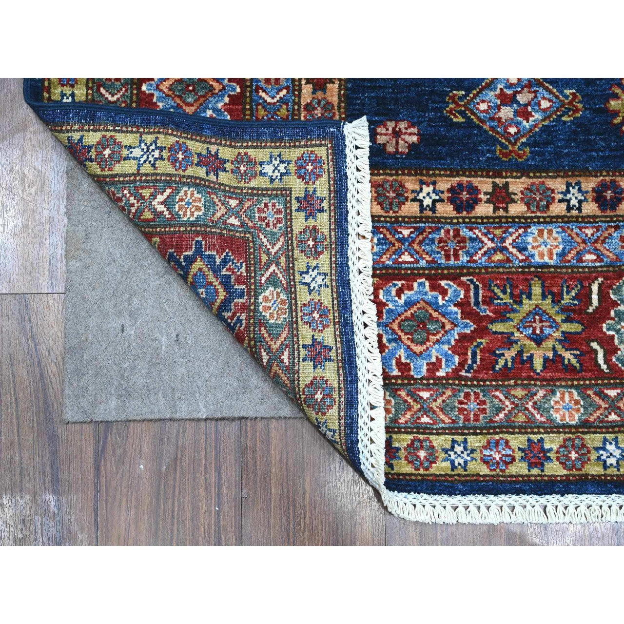 Blue 6'0" x 6'5" Kazak Hand knotted Wool Rug - Sku: O089212