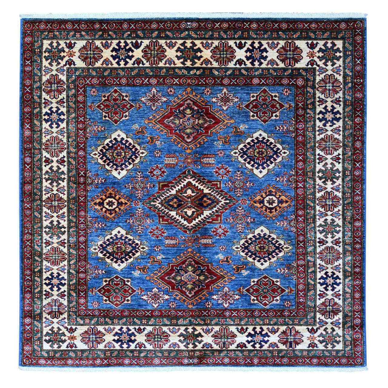 Blue 5'11" x 5'11" Kazak Hand knotted Wool Rug - Sku: O089213