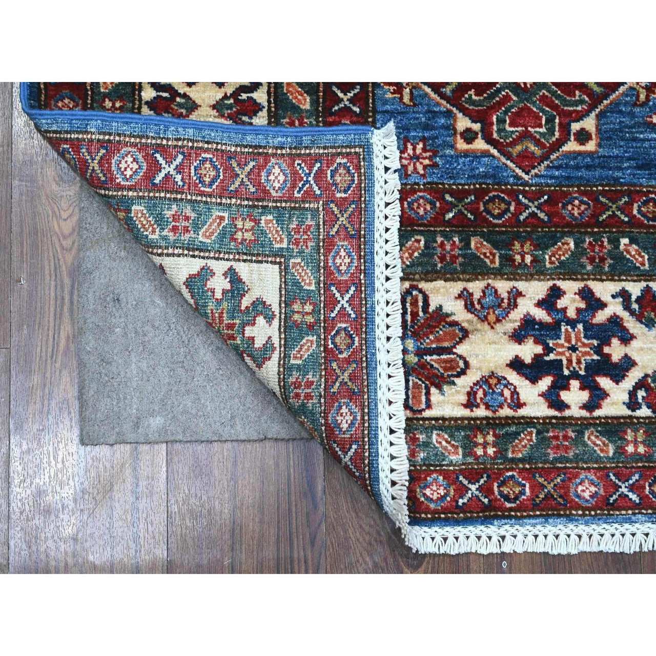 Blue 5'11" x 5'11" Kazak Hand knotted Wool Rug - Sku: O089213