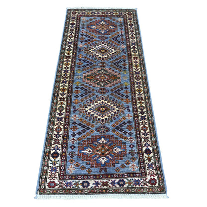 Kazak Wool Hand Knotted Rug Grey Ivory 2.6X6.2 -O089215