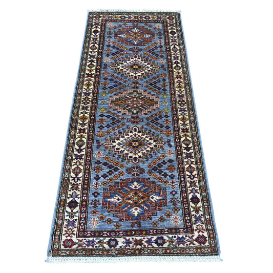Kazak Wool Hand Knotted Rug Grey Ivory 2.6X6.2 -O089215