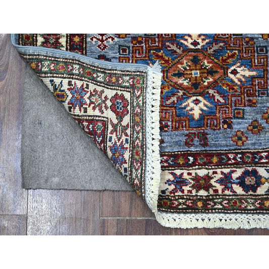 Kazak Wool Hand Knotted Rug Grey Ivory 2.6X6.2 -O089215