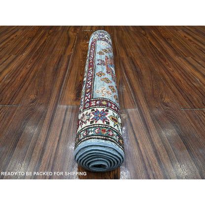 Kazak Wool Hand Knotted Rug Grey Ivory 2.6X6.2 -O089215