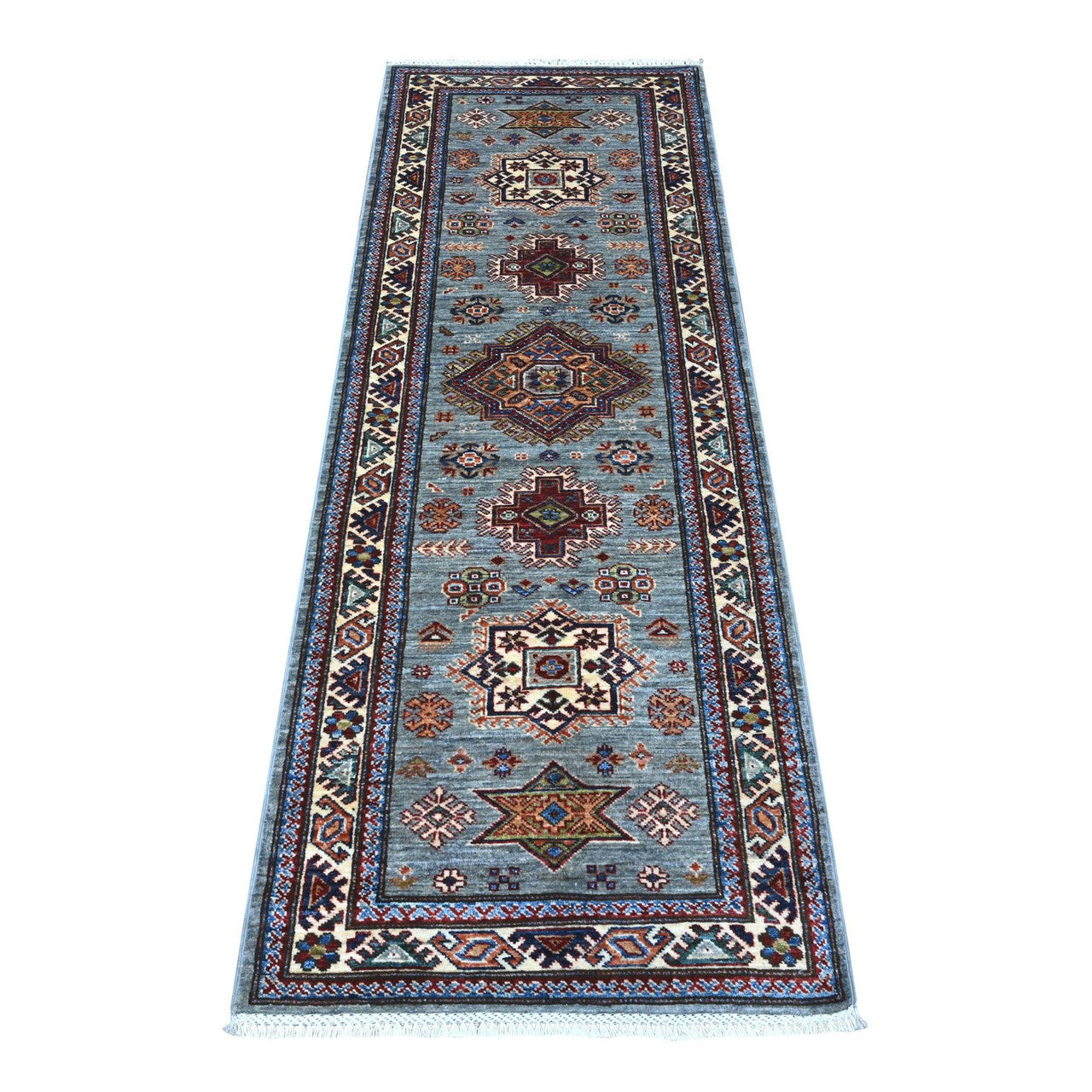 Gray 2'5" x 6'10" Kazak Hand knotted Wool Rug - Sku: O089219