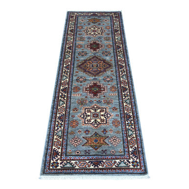 Kazak Wool Hand Knotted Rug Grey Ivory 2.5X6.10 -O089219