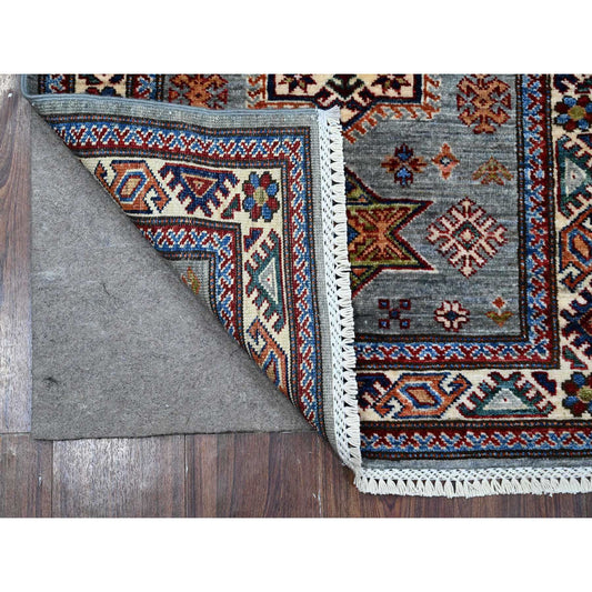 Kazak Wool Hand Knotted Rug Grey Ivory 2.5X6.10 -O089219