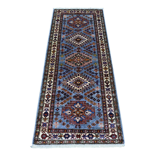 Kazak Wool Hand Knotted Rug Grey Ivory 2.6X6.2 -O089221