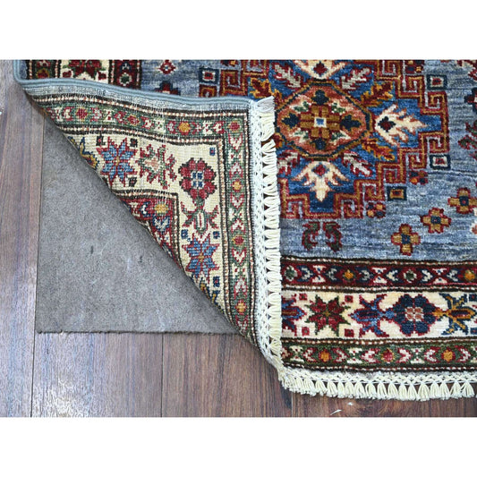 Kazak Wool Hand Knotted Rug Grey Ivory 2.6X6.2 -O089221