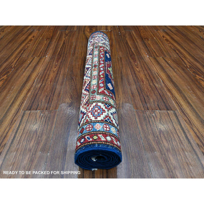 Kazak Wool Hand Knotted Rug Blue Ivory 2.7X6.4 -O089224