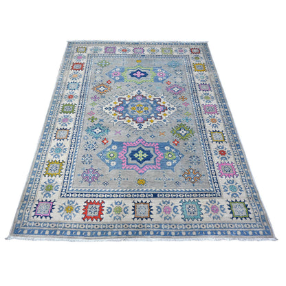 Kazak Wool Hand Knotted Rug Grey Silver 4.11X6.4 -O089229