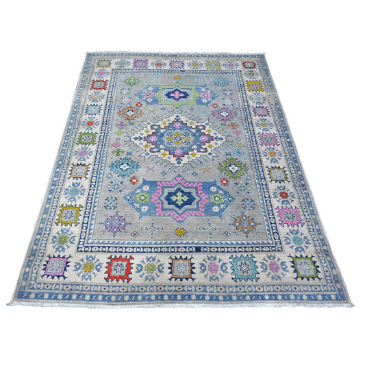 Kazak Wool Hand Knotted Rug Grey Silver 4.11X6.4 -O089229