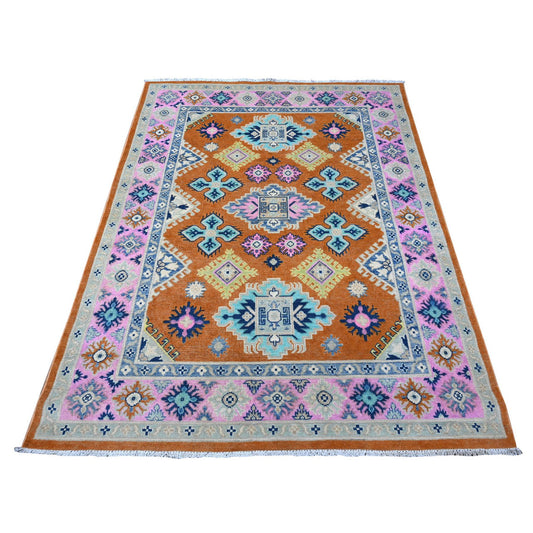 Kazak Wool Hand Knotted Rug Orange Pink 4.9X6.5 -O089230