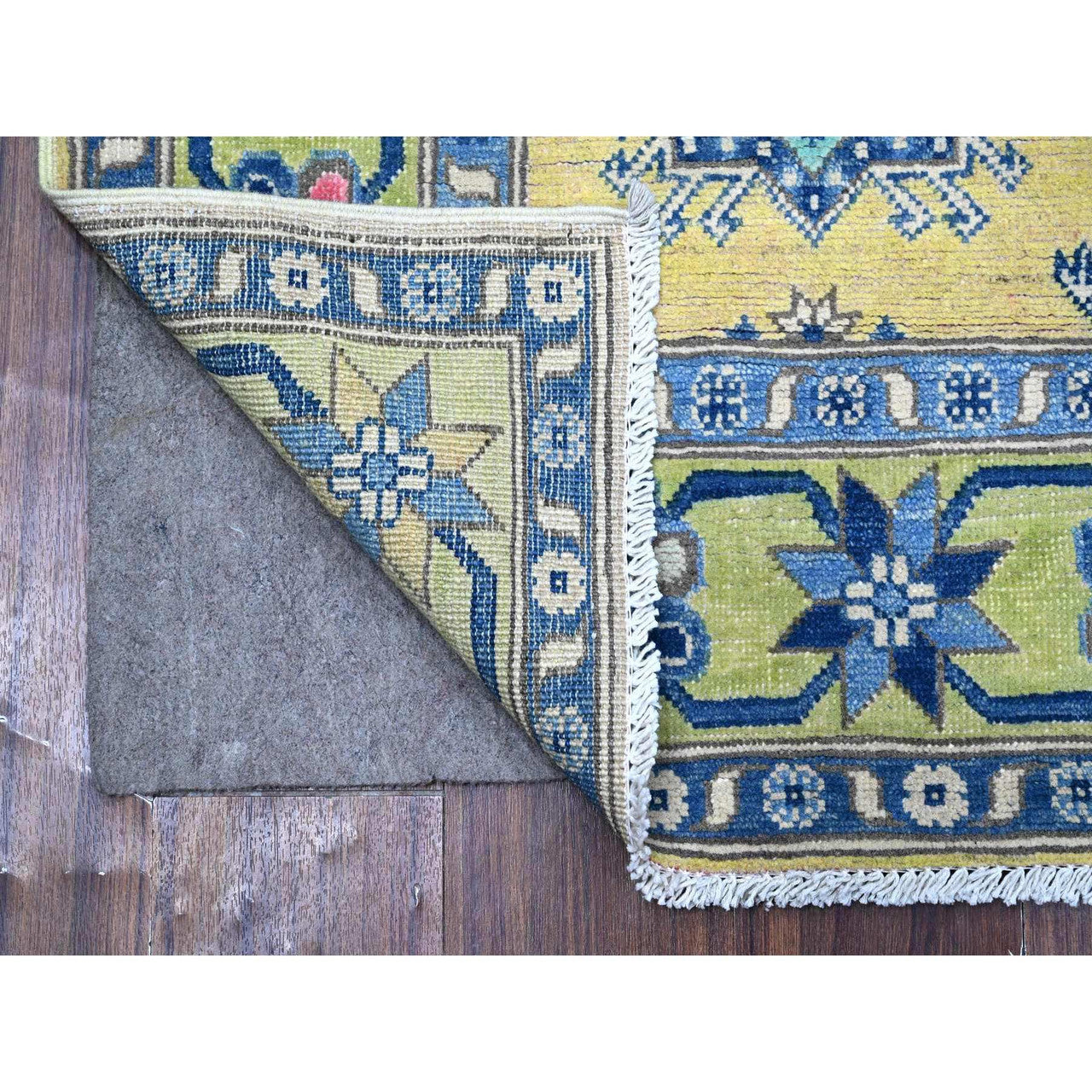 Yellow 5'0" x 6'9" Kazak Hand knotted Wool Rug - Sku: O089231