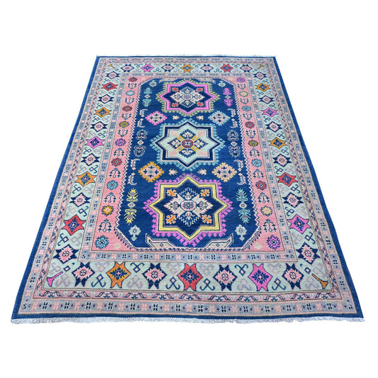 Kazak Wool Hand Knotted Rug Blue Turquoise Green 4.11X6.10 -O089232