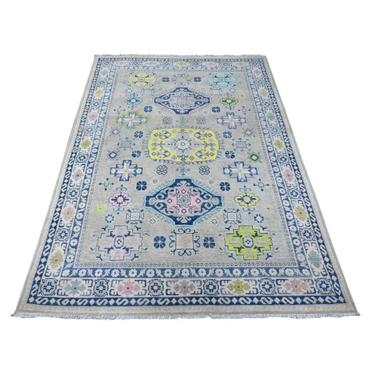 Kazak Wool Hand Knotted Rug Grey Ivory 4.9X6.9 -O089238
