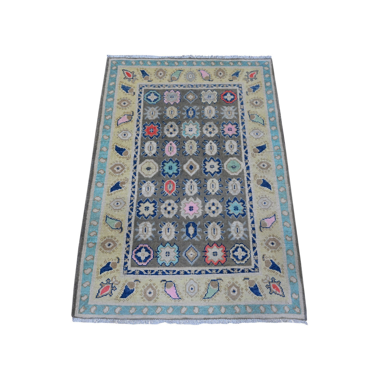 Kazak Wool Hand Knotted Rug Grey Yellow 2.9X3.11 -O089240