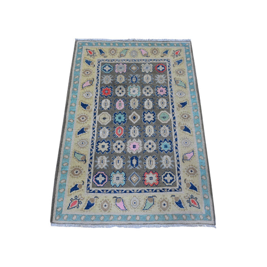 Kazak Wool Hand Knotted Rug Grey Yellow 2.9X3.11 -O089240