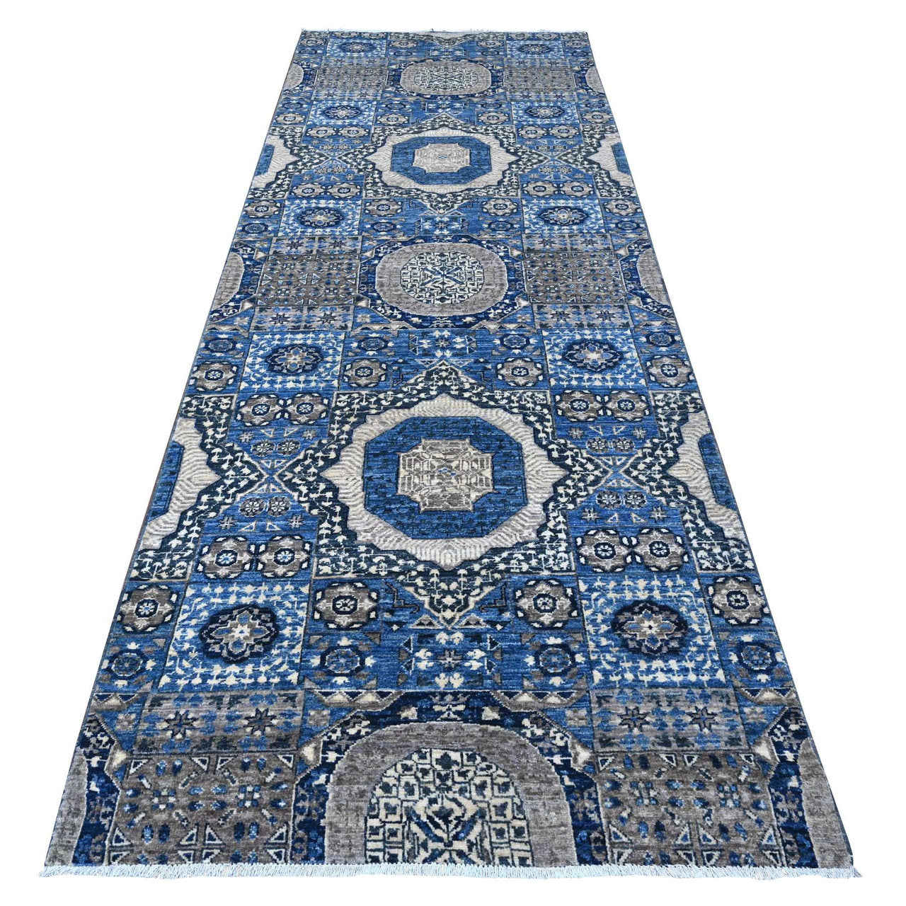 Blue 4'1" x 11'6" Oushak And Peshawar Hand knotted Wool Rug - Sku: O089252