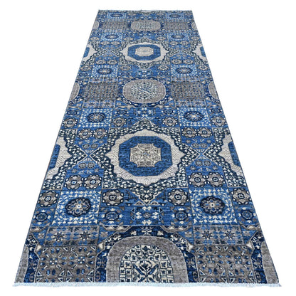 Oushak And Peshawar Wool Hand Knotted Rug Blue No Border 4.1X11.6 -O089252