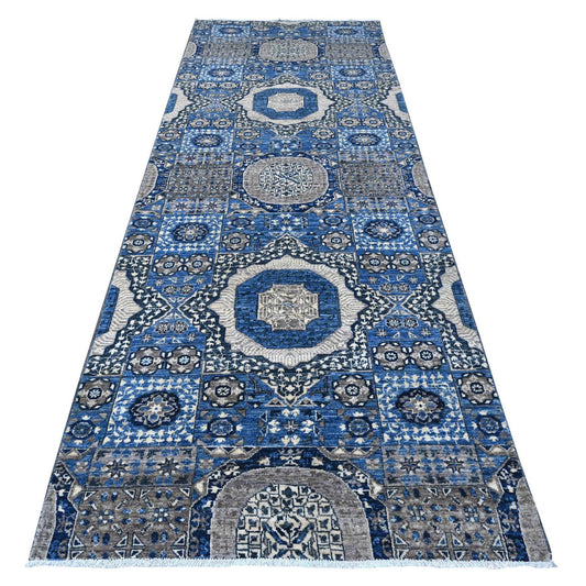 Oushak And Peshawar Wool Hand Knotted Rug Blue No Border 4.1X11.6 -O089252