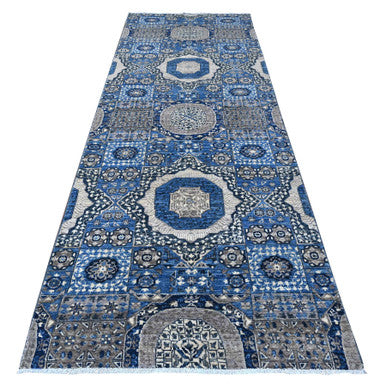 Oushak And Peshawar Wool Hand Knotted Rug Blue No Border 4.1X11.6 -O089252