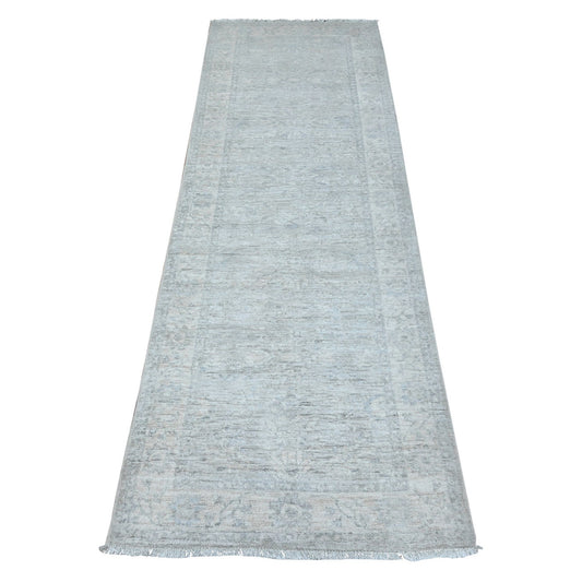 Oushak And Peshawar Wool Hand Knotted Rug Grey Ivory 2.8X7.8 -O089253