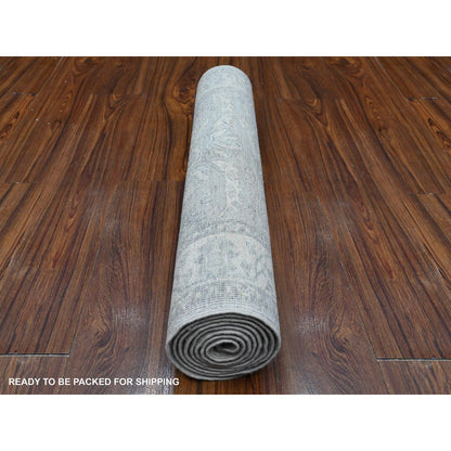 Oushak And Peshawar Wool Hand Knotted Rug Grey Ivory 2.8X7.8 -O089253