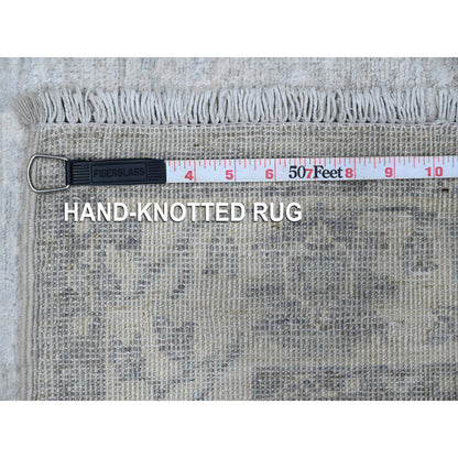 Oushak And Peshawar Wool Hand Knotted Rug Grey Ivory 2.8X7.8 -O089253