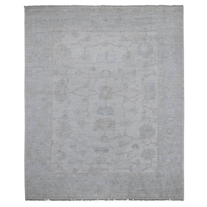 Oushak And Peshawar Wool Hand Knotted Rug Ivory Blue 8.1X9.7 -O089257