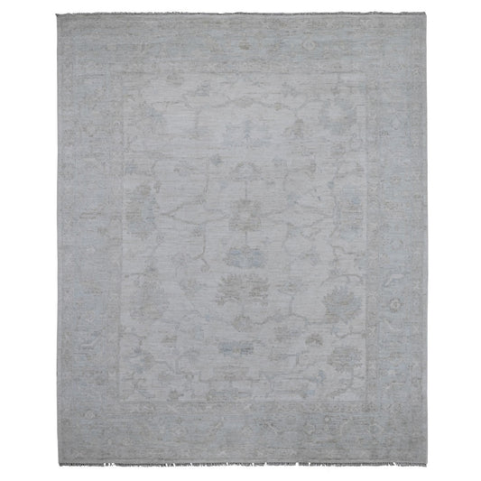 Oushak And Peshawar Wool Hand Knotted Rug Ivory Blue 8.1X9.7 -O089257