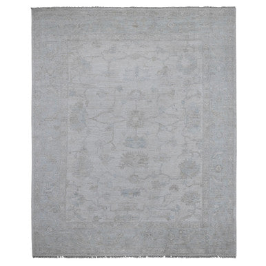 Oushak And Peshawar Wool Hand Knotted Rug Ivory Blue 8.1X9.7 -O089257