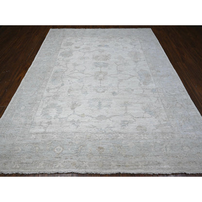 Oushak And Peshawar Wool Hand Knotted Rug Ivory Blue 8.1X9.7 -O089257