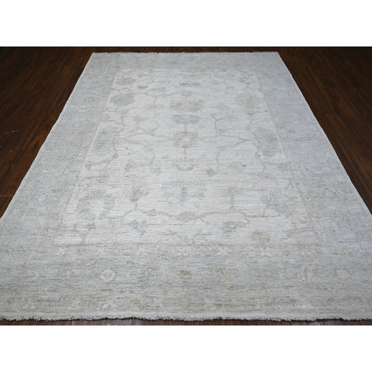 Oushak And Peshawar Wool Hand Knotted Rug Ivory Blue 8.1X9.7 -O089257