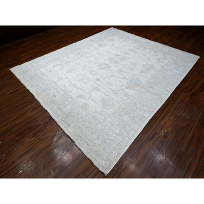 Oushak And Peshawar Wool Hand Knotted Rug Ivory Blue 8.1X9.7 -O089257