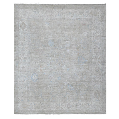 Oushak And Peshawar Wool Hand Knotted Rug Grey Ivory 8.3X9.10 -O089258