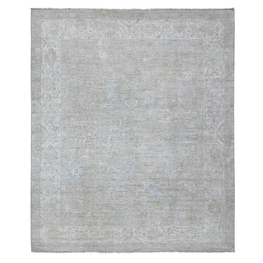 Oushak And Peshawar Wool Hand Knotted Rug Grey Ivory 8.3X9.10 -O089258