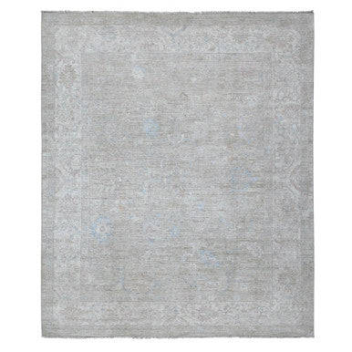 Oushak And Peshawar Wool Hand Knotted Rug Grey Ivory 8.3X9.10 -O089258