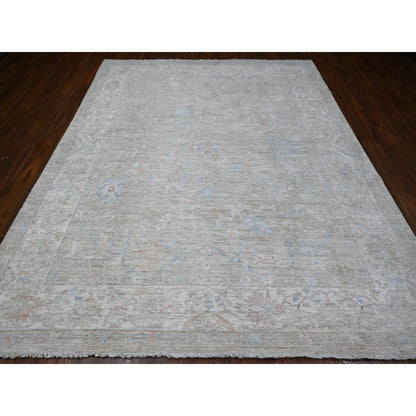 Oushak And Peshawar Wool Hand Knotted Rug Grey Ivory 8.3X9.10 -O089258