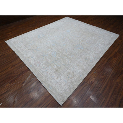 Oushak And Peshawar Wool Hand Knotted Rug Grey Ivory 8.3X9.10 -O089258
