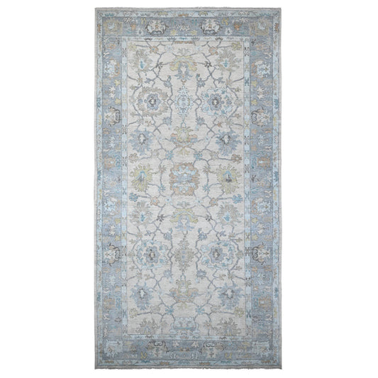 Oushak And Peshawar Wool Hand Knotted Rug Grey Blue 8.1X15.7 -O089260