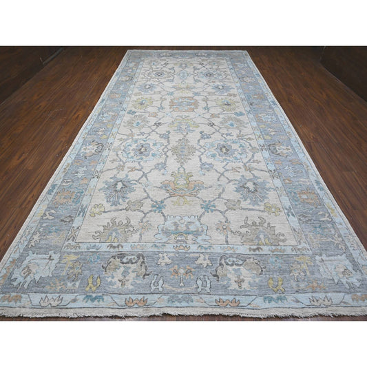 Oushak And Peshawar Wool Hand Knotted Rug Grey Blue 8.1X15.7 -O089260