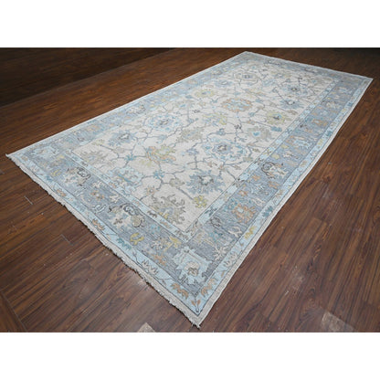 Oushak And Peshawar Wool Hand Knotted Rug Grey Blue 8.1X15.7 -O089260