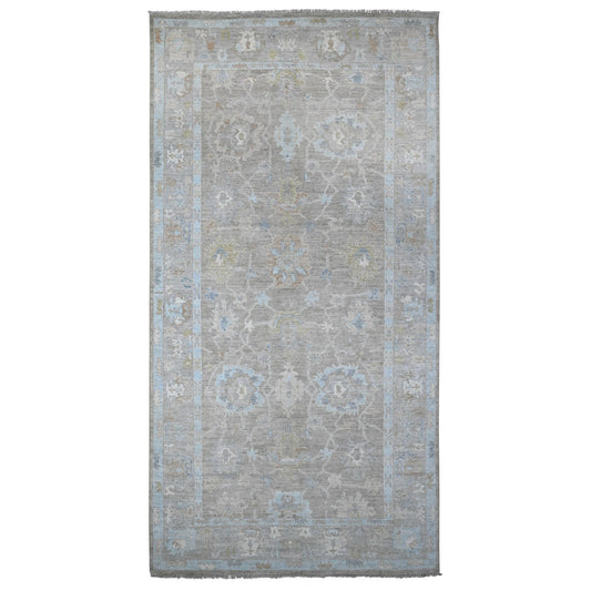 Oushak And Peshawar Wool Hand Knotted Rug Grey Gray 8.0X15.7 -O089261